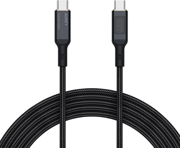 Kabel USB-C na USB-C, AUKEY CB-MCC102, 1,8 m, LED, 100W PD, črn