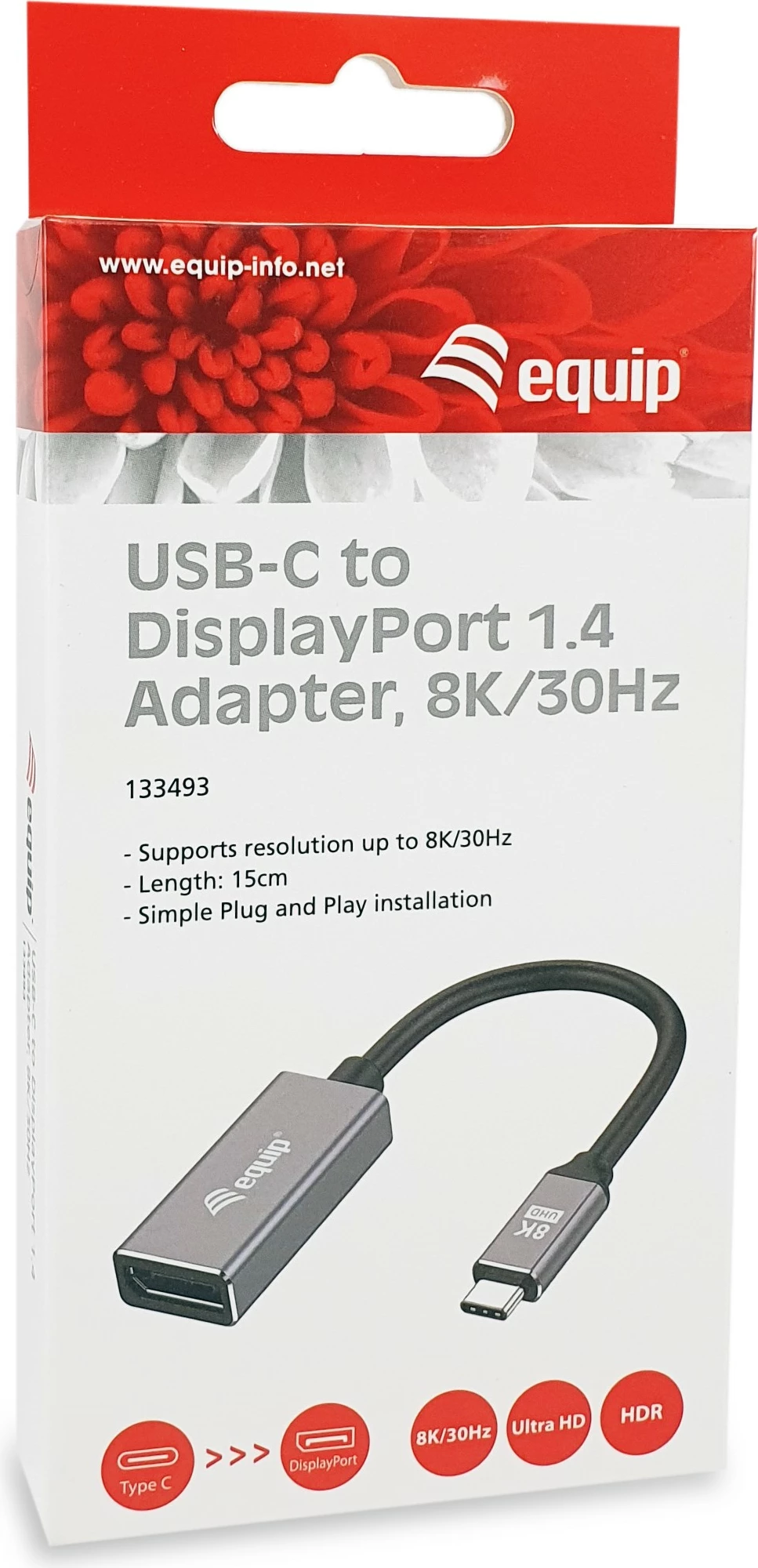 Adapter USB-C na DisplayPort 1.4 Equip, 8K/30Hz, 0,15 m, črno/siv