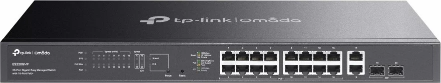 Stikalo Omada ES220GMP TP-Link, 16 Gigabit vrat, PoE+, črno