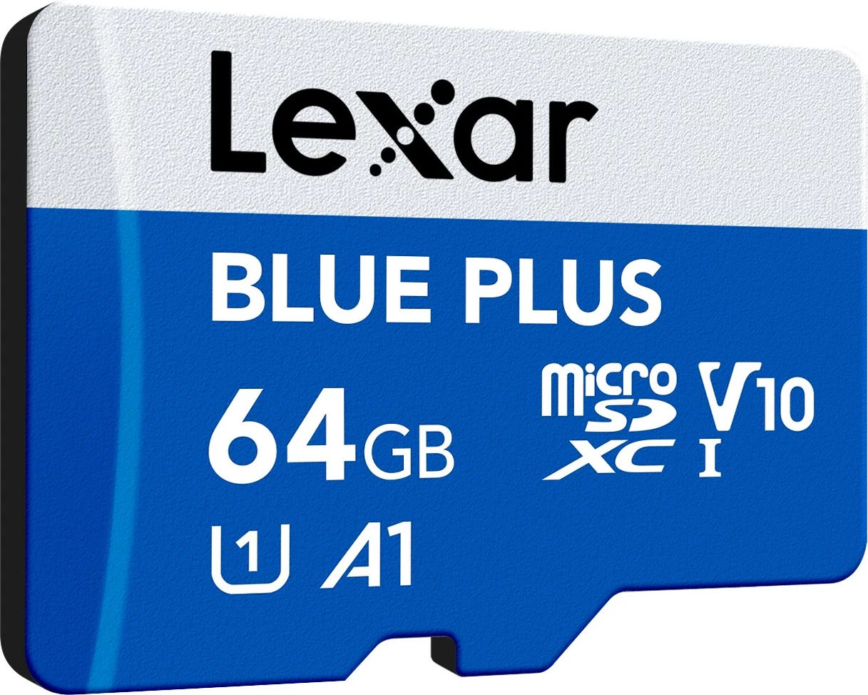 microSD kartica 64GB SDXC UHS-I, C10 A1 U1 V10 100 MB/s, modra — Lexar LMSBLPL064G-BNANG z SD adapterjem