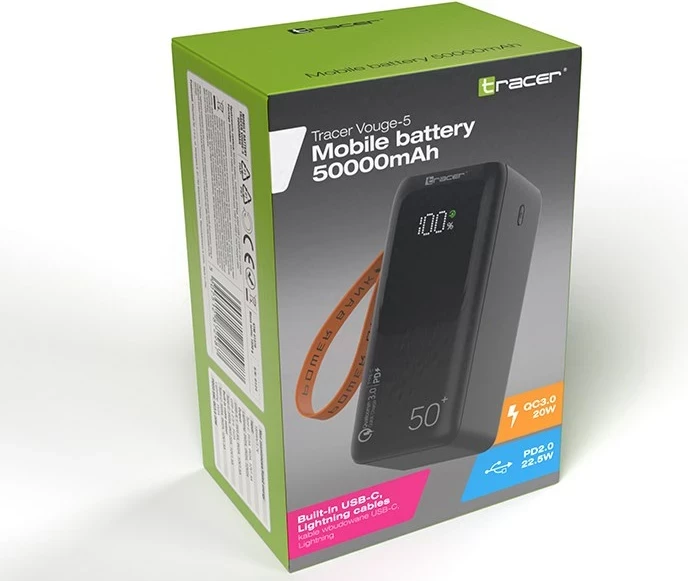 Power bank Tracer VOUGE-5, 50.000 mAh, LCD zaslon, črn