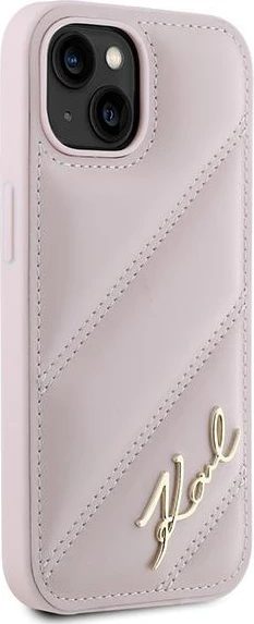 Ovitek Diagonal Quilted Script za iPhone 15/14/13, rožnat, Karl Lagerfeld