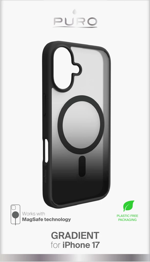 Ovitek za telefon Puro Gradient za iPhone 17, MagSafe, TPU, črn