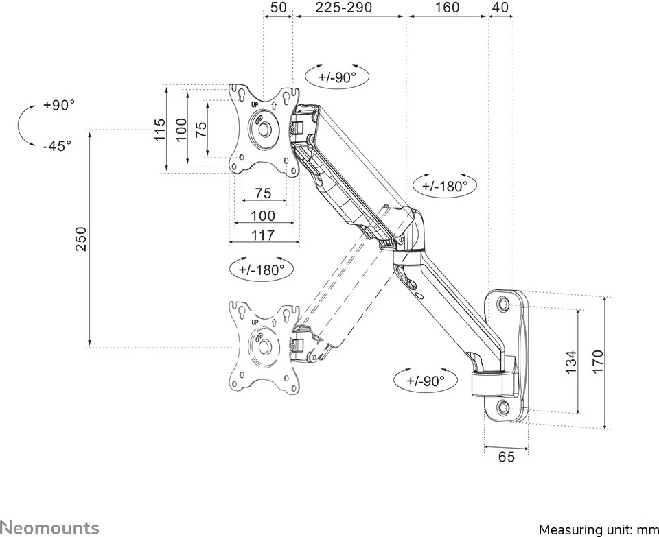 Stenski nosilec za zaslon 17–32", Neomounts Newstar WL70-450BL11, 9 kg, črn