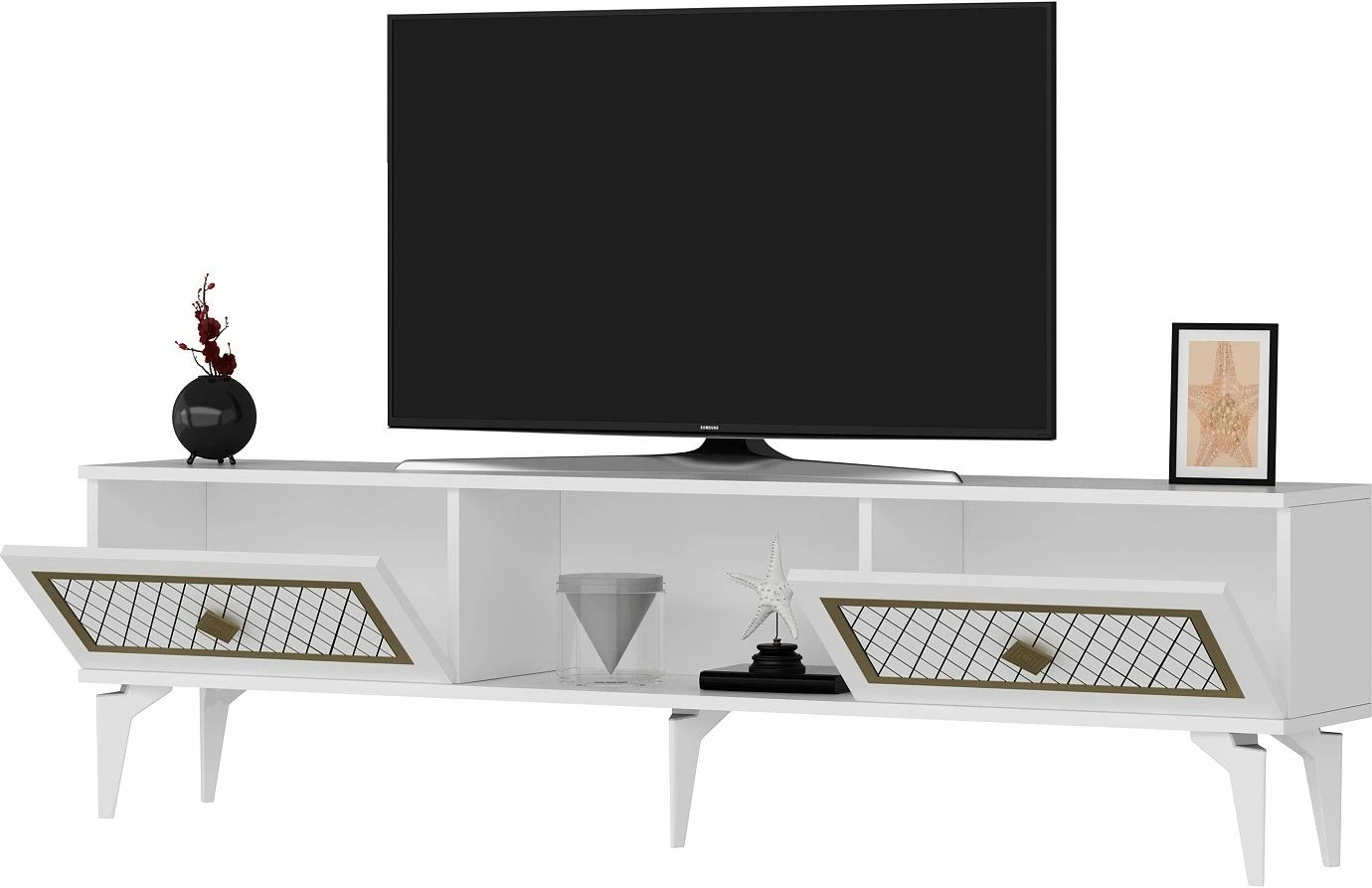 Komoda za TV Skye Decor, bela, zlata