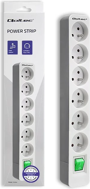 Razdelilec Qoltec 50292 s 6 vtičnicami, 1,8 m, belo-siv