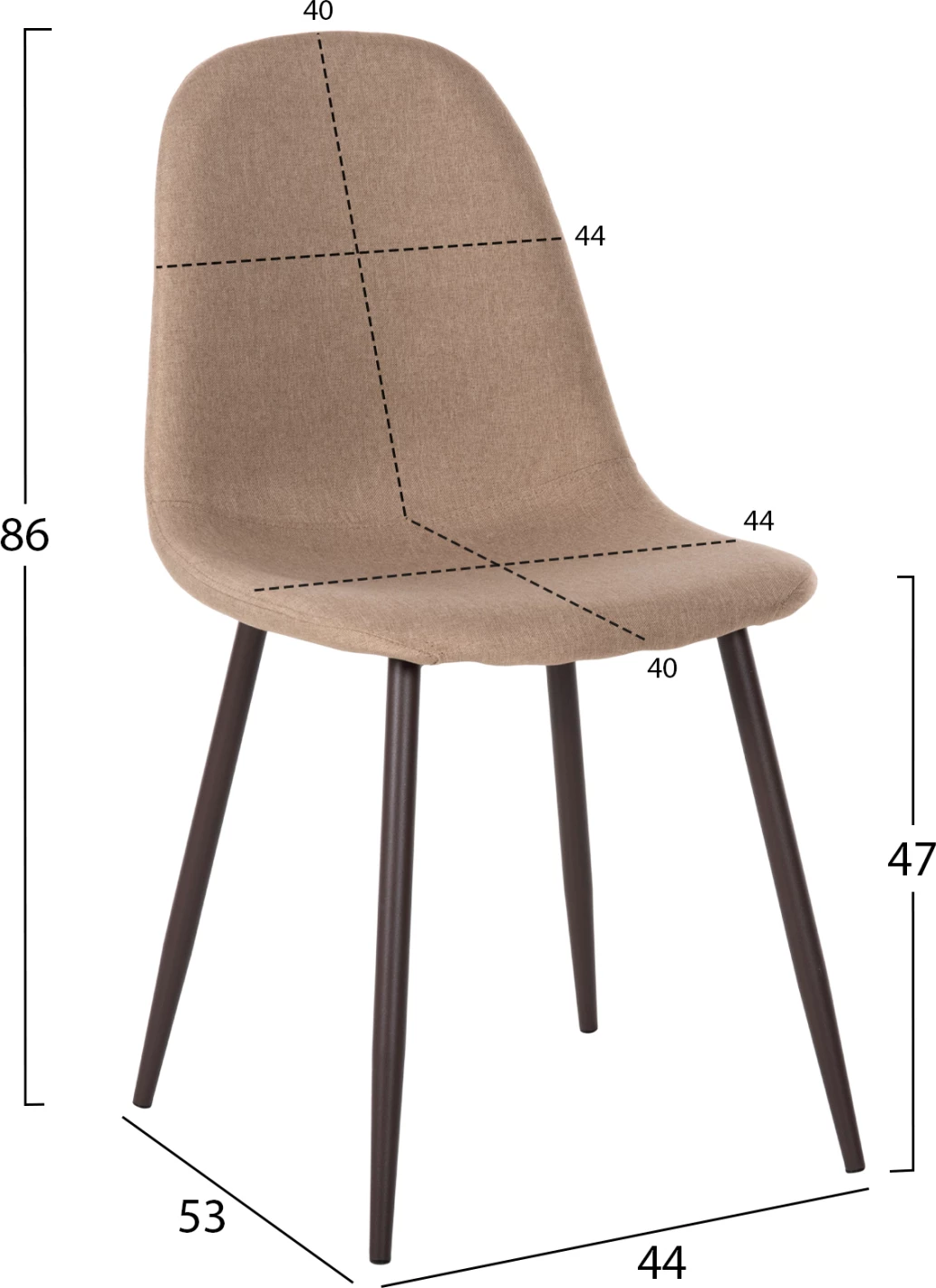 Stol FH00100.07 bež tkanina in kovinske noge 45x52x85 cm, set 4 kosov