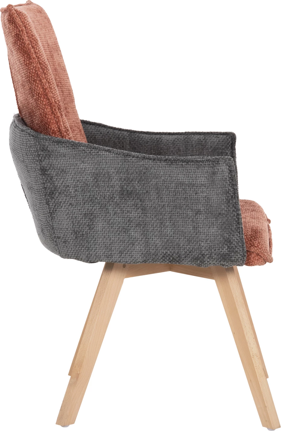 Jedilniški naslanjač REX FH9847.06 iz opečno rdeče-sive tkanine z nogami iz bukovega lesa 53x60x93H cm, set 2 kosov