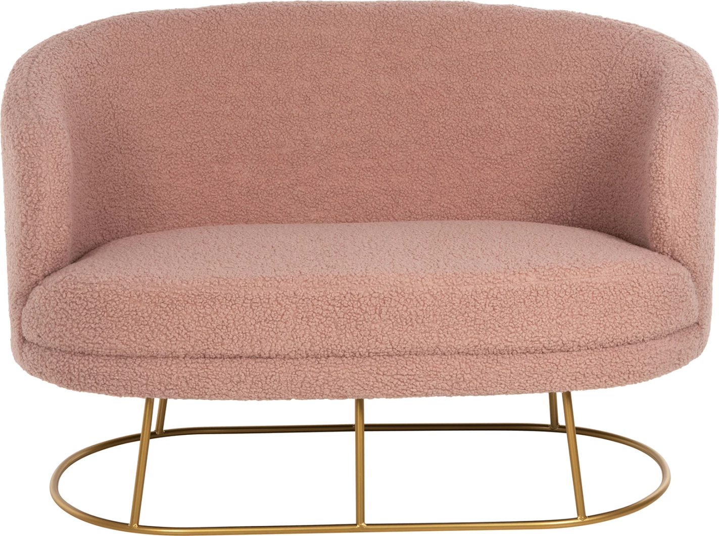 Dvosedna sedežna garnitura ARIEN FH8492.22 v barvi prašno roza boucle tkanina in z zlato kovinsko osnovo 130x75x85Hcm