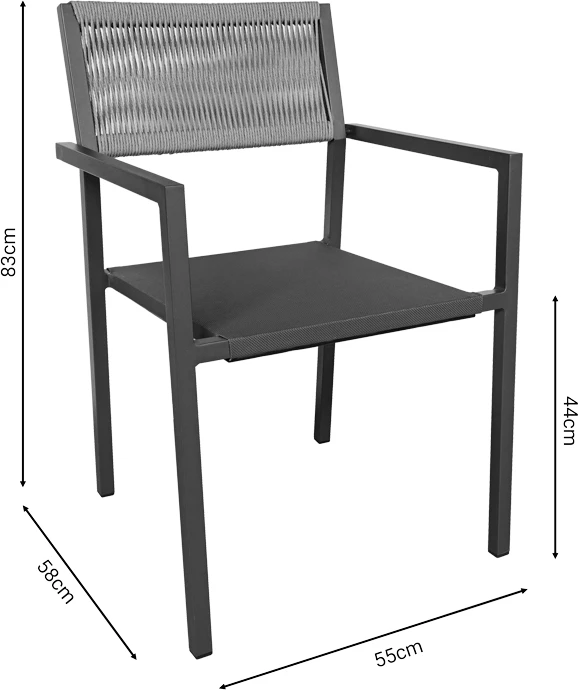 Set mize s stoli Savor-Kliton, aluminij bel in naravni ratan, 80x80x74 cm, 5 kosov