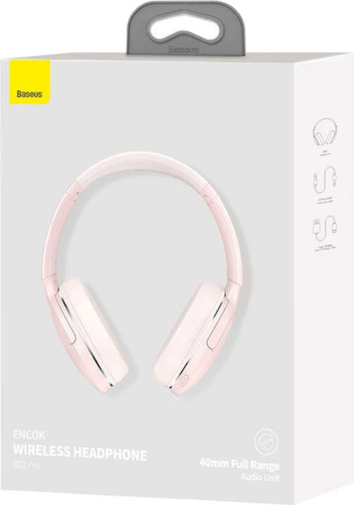 Slušalke čez uho brezžične, Baseus Encok D02 Pro NGD02-C01, Bluetooth 5.0, 40 ur baterije, 40 mm zvočniki, zložljive, rožnate