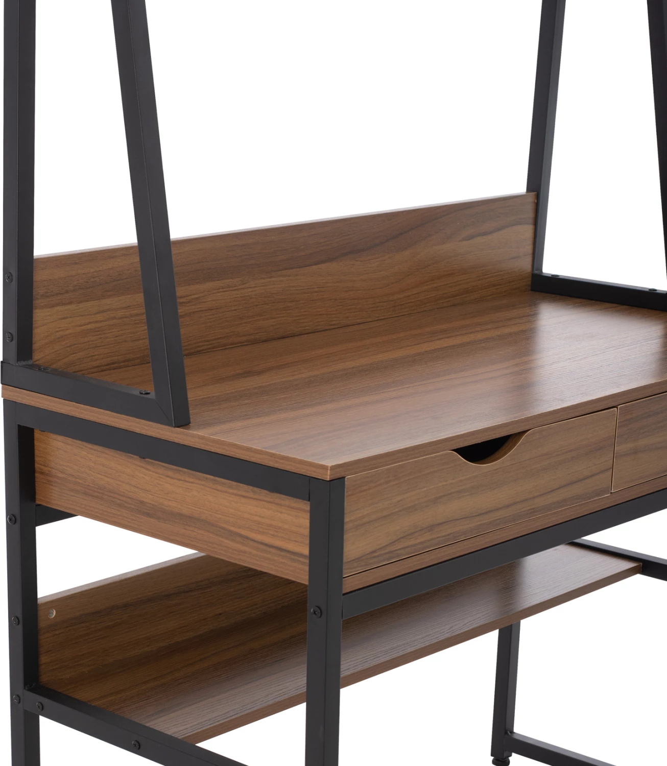 Pisarna z knjižno omaro FH2390.12 melamin v barvi oreha in črni kovinski okvir 100x48x139H cm