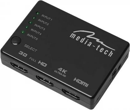 HDMI preklopnik 5x HDMI, 4K, črn - Media tech MT5207
