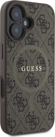 Ovitek za telefon Guess 4G Ring Classic Logo MagSafe za iPhone 16, rjav
