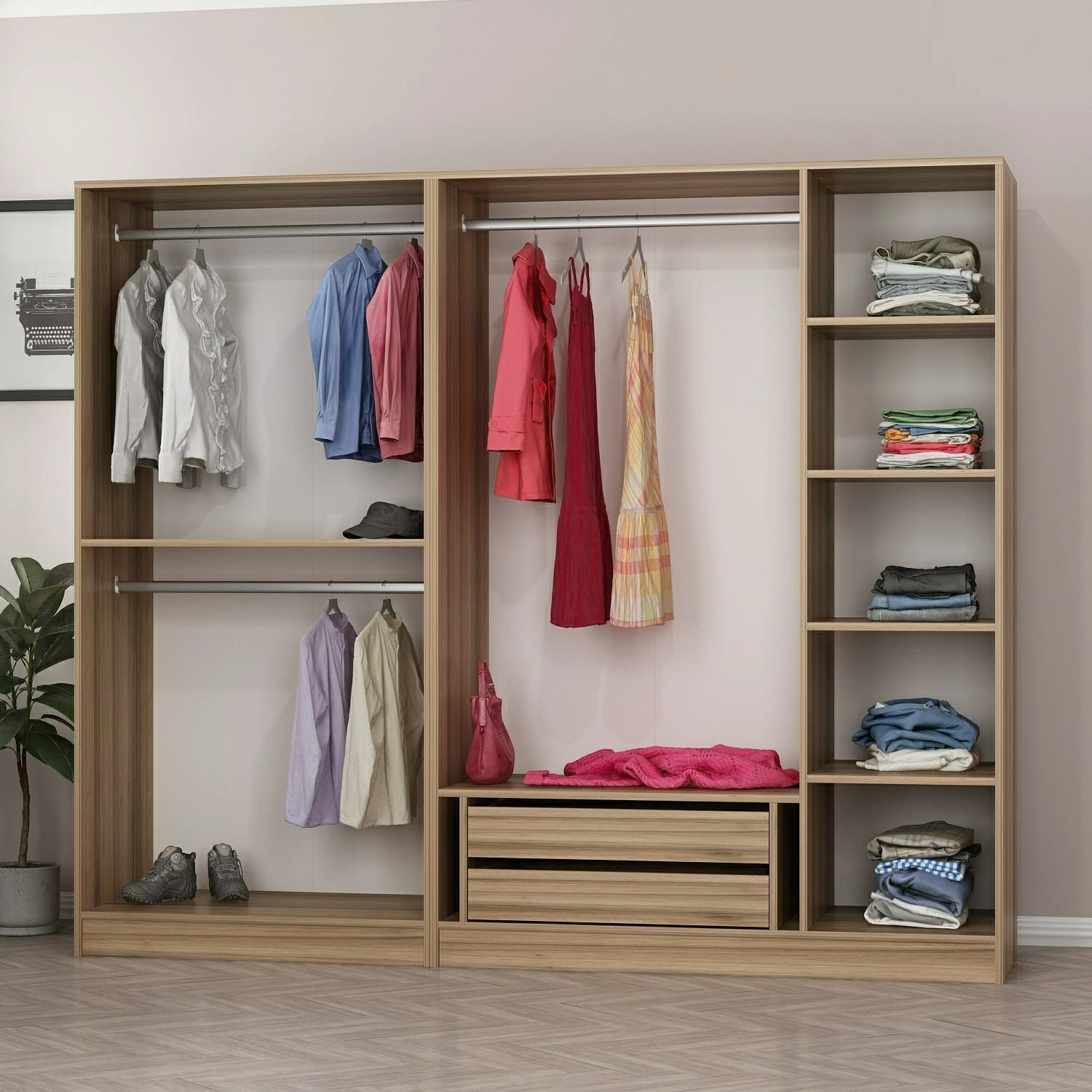 Omarica za oblačila, lesena, Skye Decor, 225 x 190 x 52 cm
