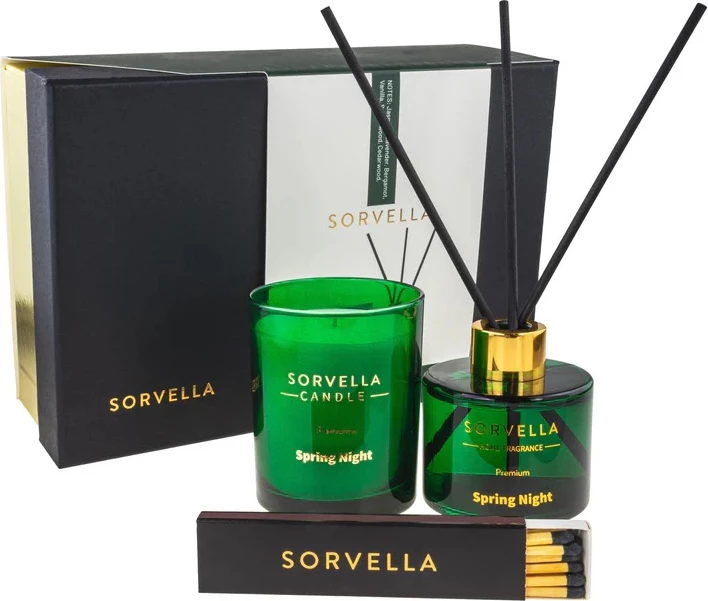 Aromatični set za dom Spring Night, Sorvella Perfume — difuzer 120 ml, sveča 170 g, vžigalice