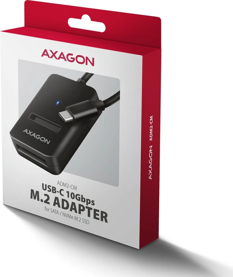 Računalniško ohišje za SSD M.2 NVMe/SATA, USB 3.2 Gen 2, 10 cm kabel, črno, AXAGON ADM2-CM