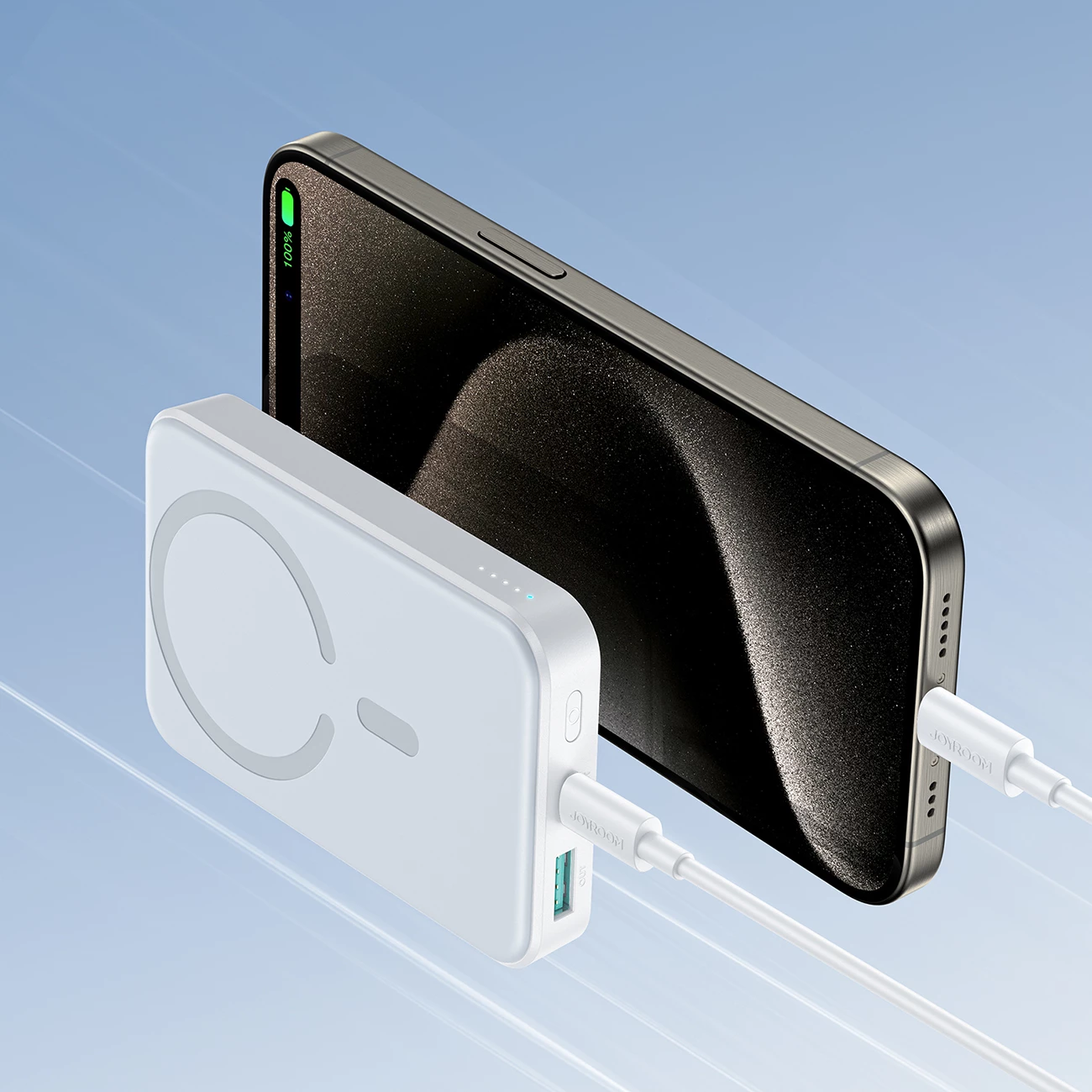 Powerbank 10000 mAh, 20 W, MagSafe in Qi, Joyroom JR-W020, USB-C/USB-A, 2 vrata, kabel USB-C 0,25 m, bel