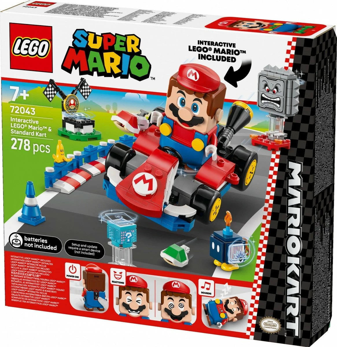 Komplet za dirkanje z interaktivno figurico Mario in standardnim gokartom, LEGO Super Mario Mario Kart 72043, 278 kosov