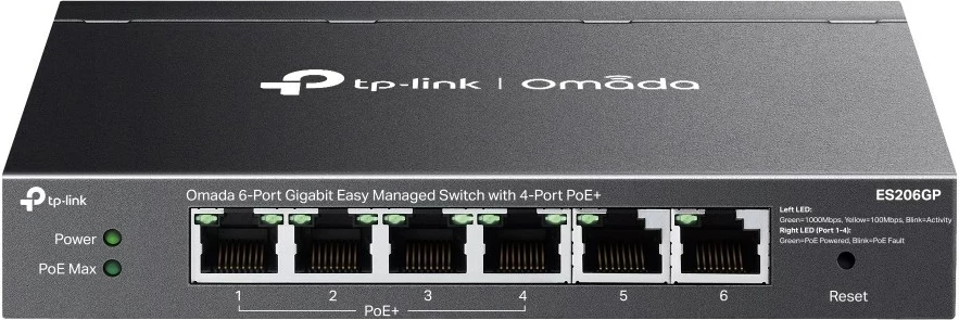 Omrežni stikalnik z 6 Gigabit priključki, 4 PoE+ TP-Link Omada ES206GP, črn