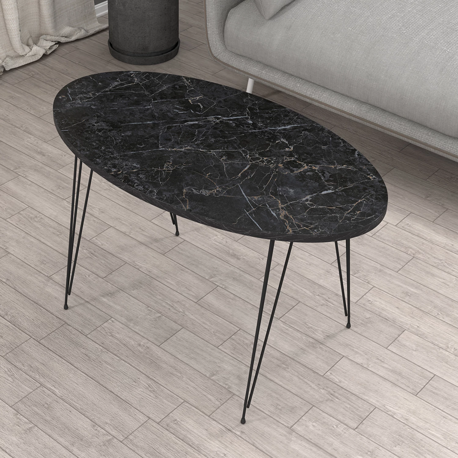 Klubska miza Granit FH18177.02 melamin v videzu črnega marmorja-črne kovinske noge 90x50x42Hcm
