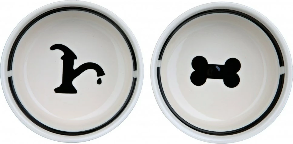 Keramični set posod za pse, Trixie 0,6 l, črno/belo