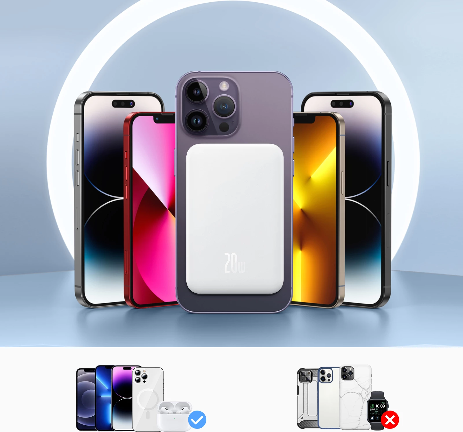 Magnetni prenosni polnilec Baseus Mini 5000mAh, 20W, z USB-C kablom, bel