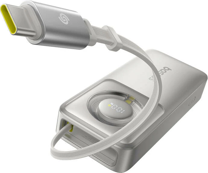 Powerbank 10000 mAh, 30 W z vgrajenim kablom Baseus OS Free2Pull, siva