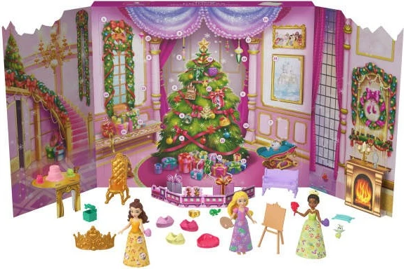 Adventni koledar, Disney Princess Mattel JFG79, komplet s 3 princeskami in 22 dodatki, večbarven