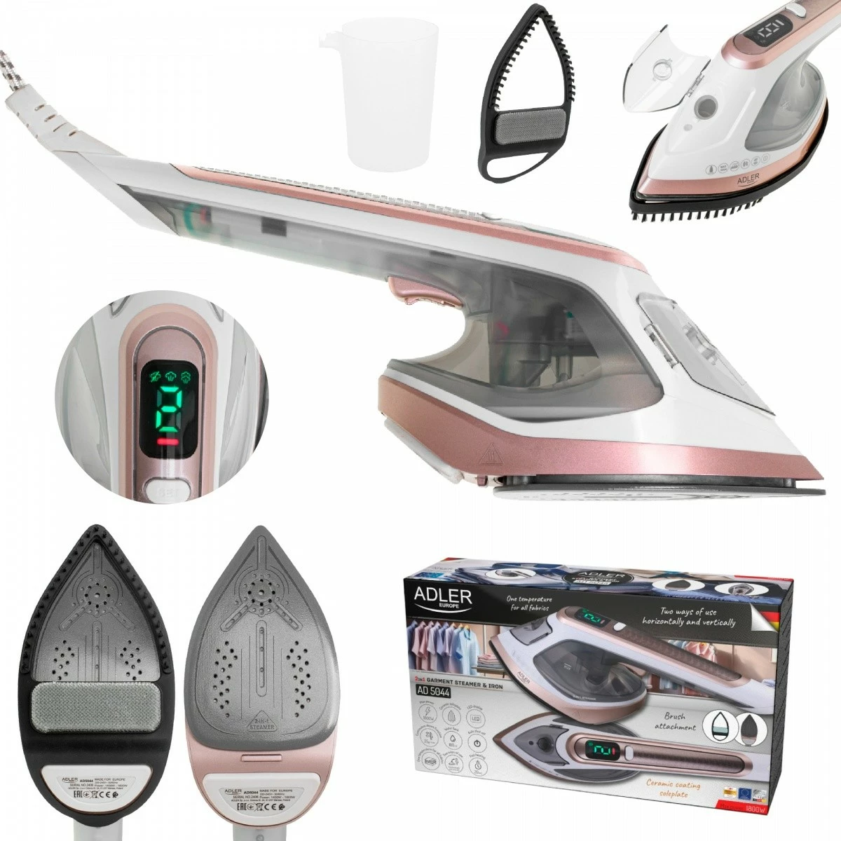 Parni likalnik in likalnik 2-v-1 Adler AD5044 1800 W 25 g/min 180 ml zlato-bela