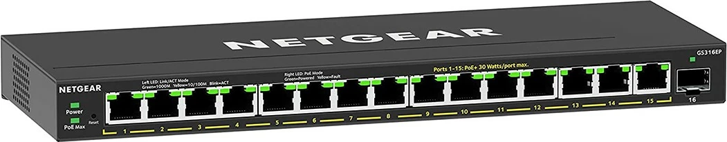 Upravljen Gigabit Ethernet stikalo NETGEAR GS316EP-100PES, PoE, črno