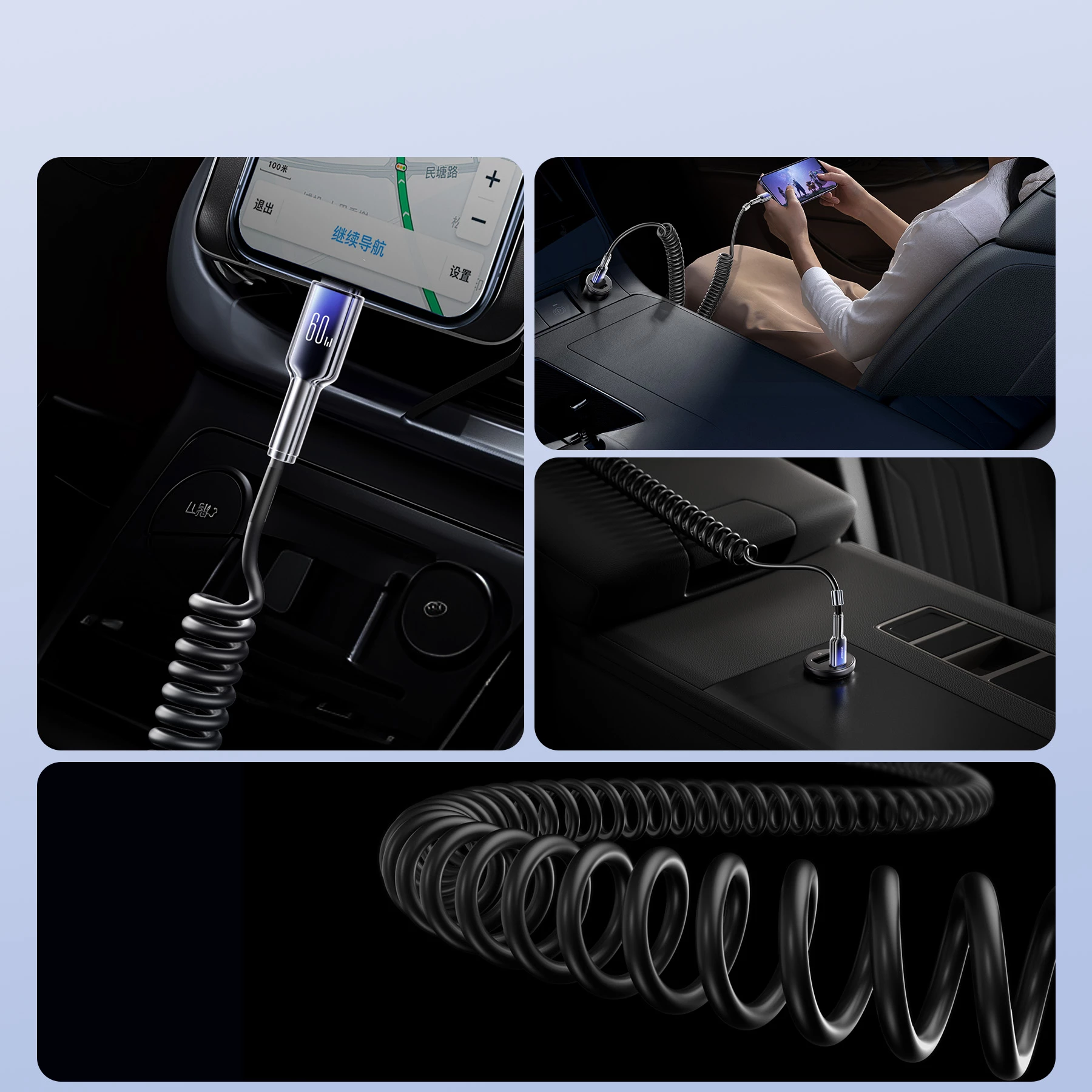 Spiralni kabel USB-C na USB-C, Joyroom S-A43 Crystal-Clear Series, 1,5 m, 60 W, črn