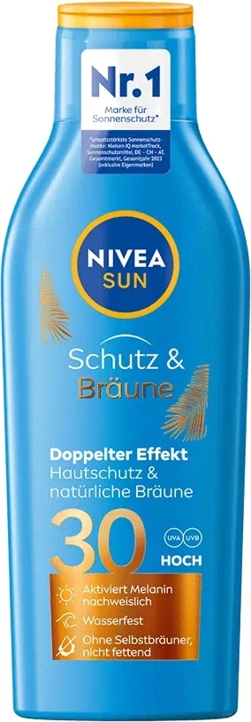 Balzam za sončenje, aktivira naravni ten, za ženske — Nivea Protect & Bronze, SPF 30, 200 ml