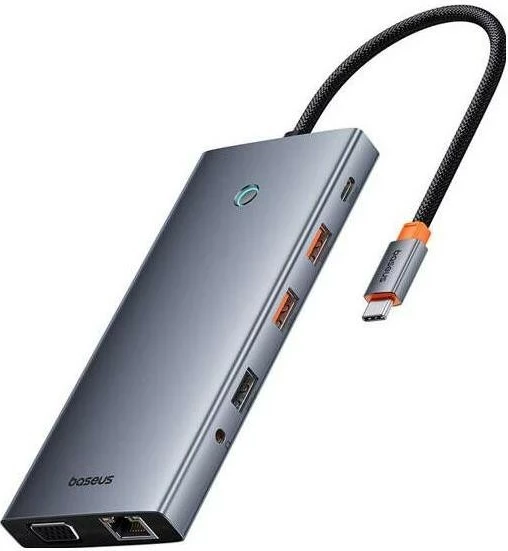 Dokirni stroj Baseus PortalJoy Series, 13 v 1, 2x HDMI, VGA, DP, 2x USB3.1, USB2.0, USB-C, mini jack, RJ45, SD/TF 100W, siv