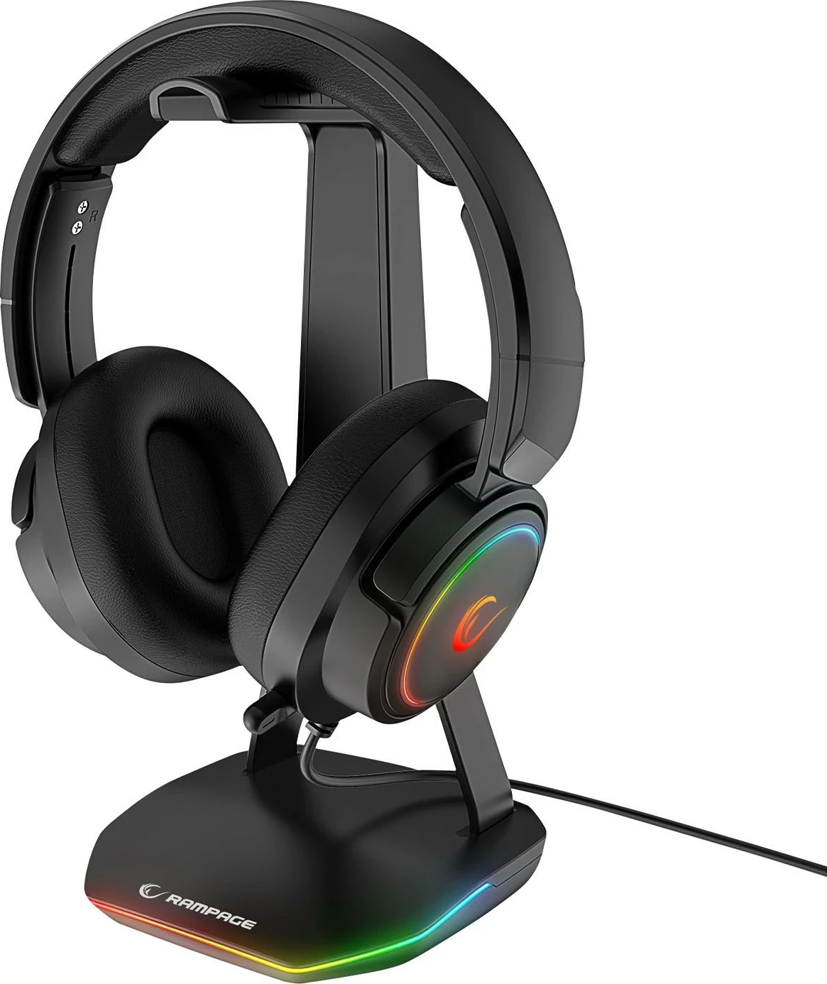 Nosilec za slušalke, gaming, RGB, 2x USB Rampage T14, črn