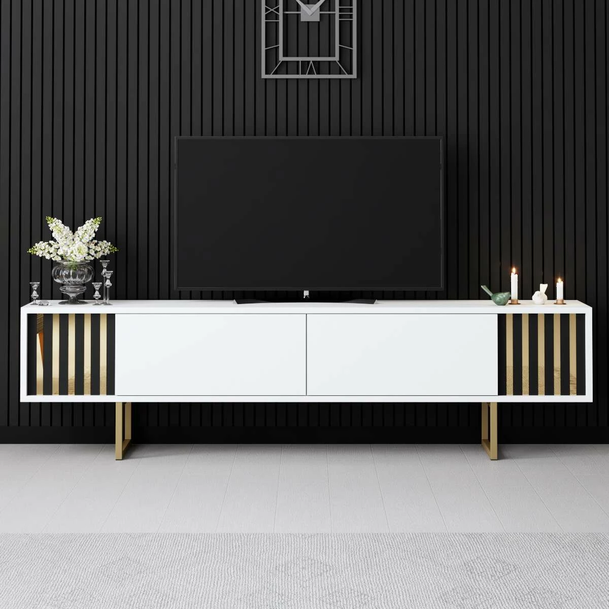 Komoda za TV, Hanah Home Gold Line, bela in zlata