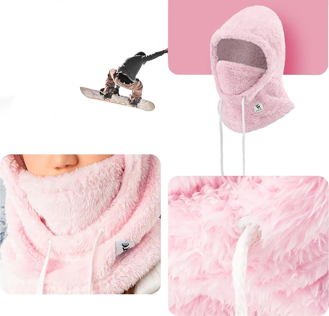 Balaklava za smučanje Qunature Arctic Velvet, M, rožnata