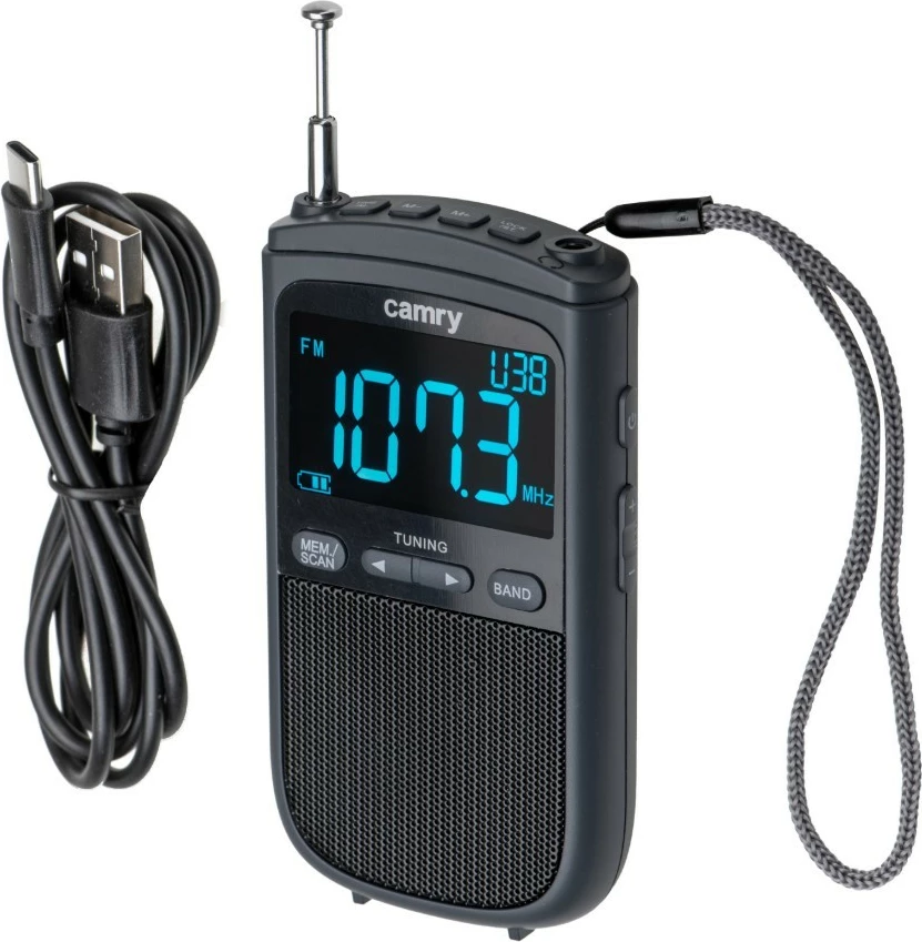 Prenosen radio Camry CR1905, FM/AM, LCD zaslon, USB-C, črn