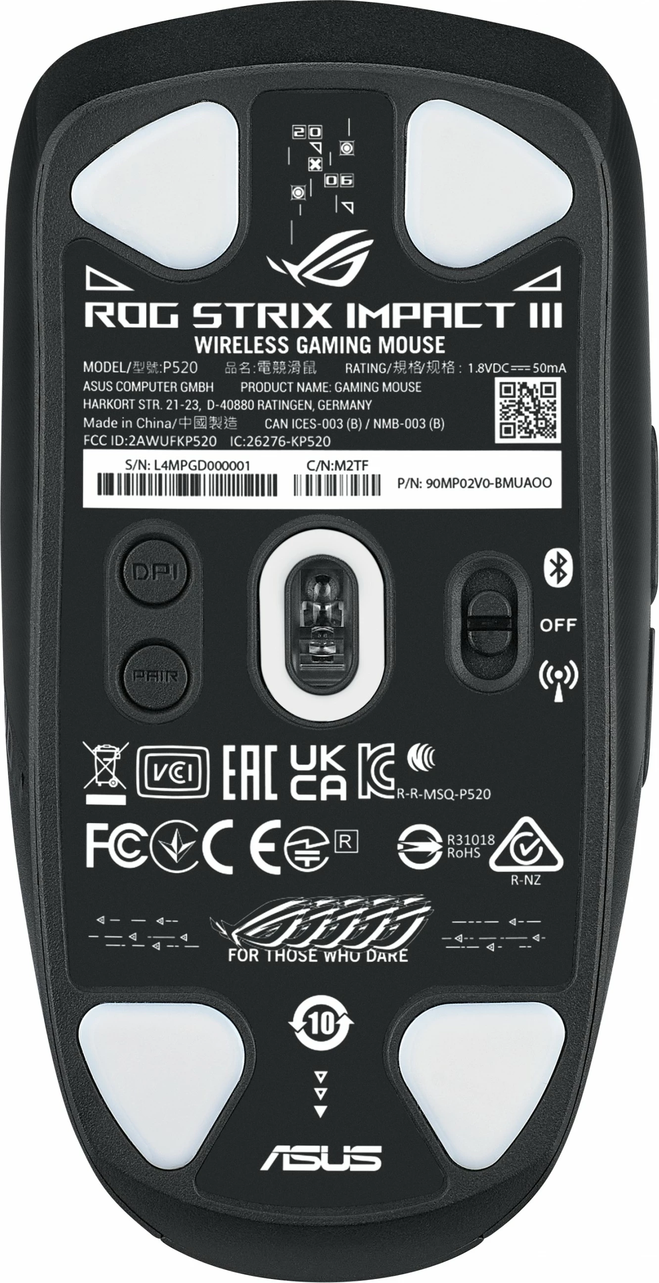 Optični maus ROG Strix Impact III Wireless, 36000 DPI, črn