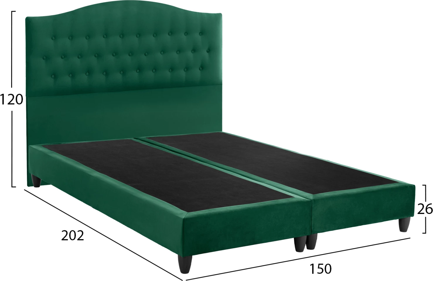 Postelja MALENA, cipresno zelena žamet, 150x200