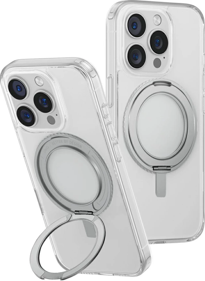 Prozoren ovitek UNIQ Swivix 360 z vrtljivo kovinsko nogico za iPhone 16 Pro