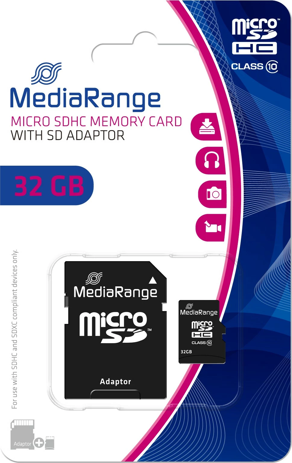 MicroSDHC kartica 32 GB, Class 10, z adapterjem, črna - MediaRange