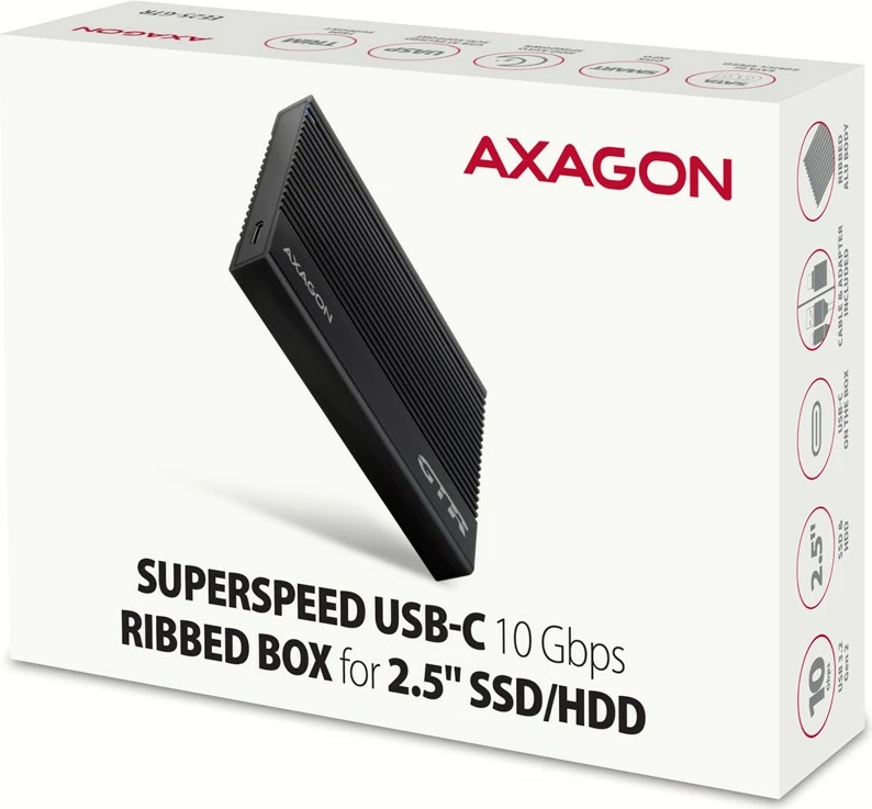 Zunanji računalniško ohišje za SSD/HDD 2,5", USB 3.2 Gen 2, črn AXAGON EE25-GTR