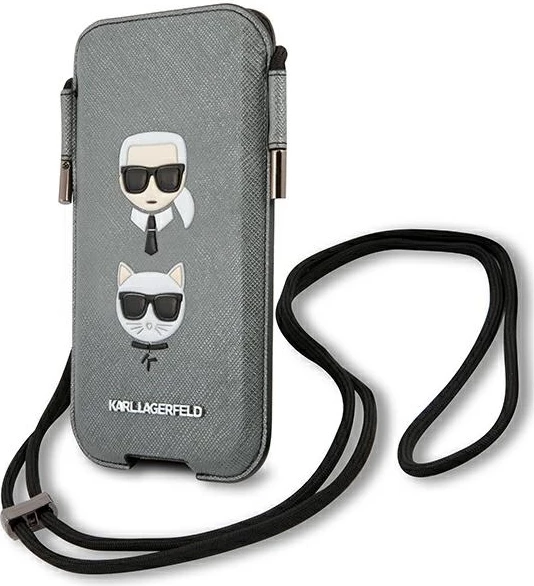 Ovitek za telefon, Saffiano Ikonik Karl&Choupette Head Karl Lagerfeld, 6,1", siv