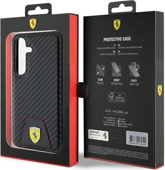 Ovitek Ferrari Carbon Stitched Bottom za Samsung Galaxy S24, črn