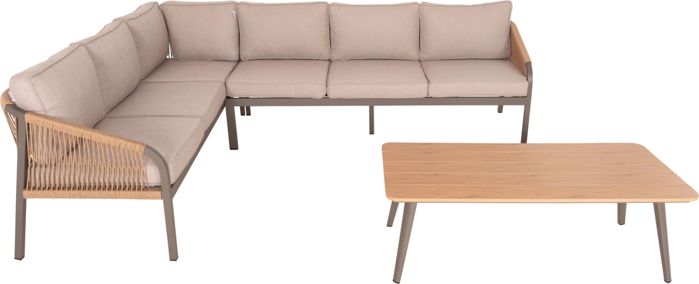 Zunanji kotni lounge set MAERLY FH6140.03 aluminij in blazine v barvi šampanjca-bež sintetična vrv
