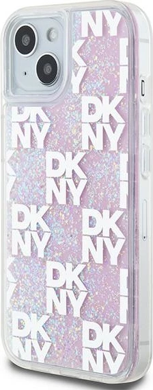 Ovitek za telefon z tekočimi bleščicami, DKNY Liquid Glitter Multilogo, za iPhone 15/14/13, roza