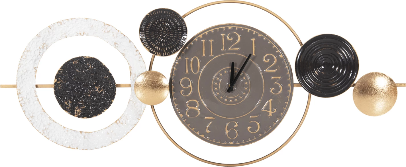 Stenska ura FH4198 kovinska v sivi barvi s črnimi kazalci in zlatimi številkami 117x49Hcm