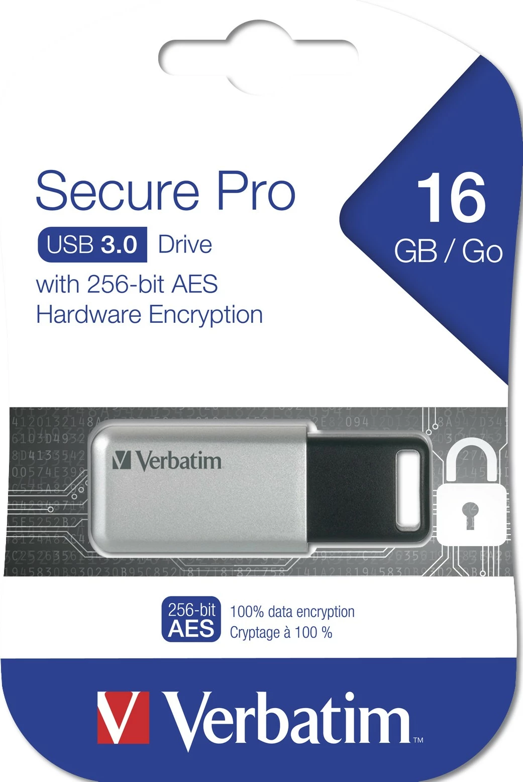 Varnostni USB 16 GB, Verbatim Secure Pro, USB 3.2 Gen 1, srebrn