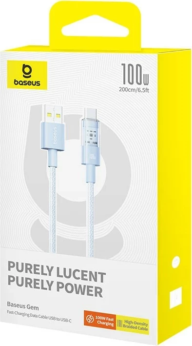 Kabel za hitro polnjenje in prenos podatkov Baseus Gem USB A na USB C, 2 m, 100 W, moder